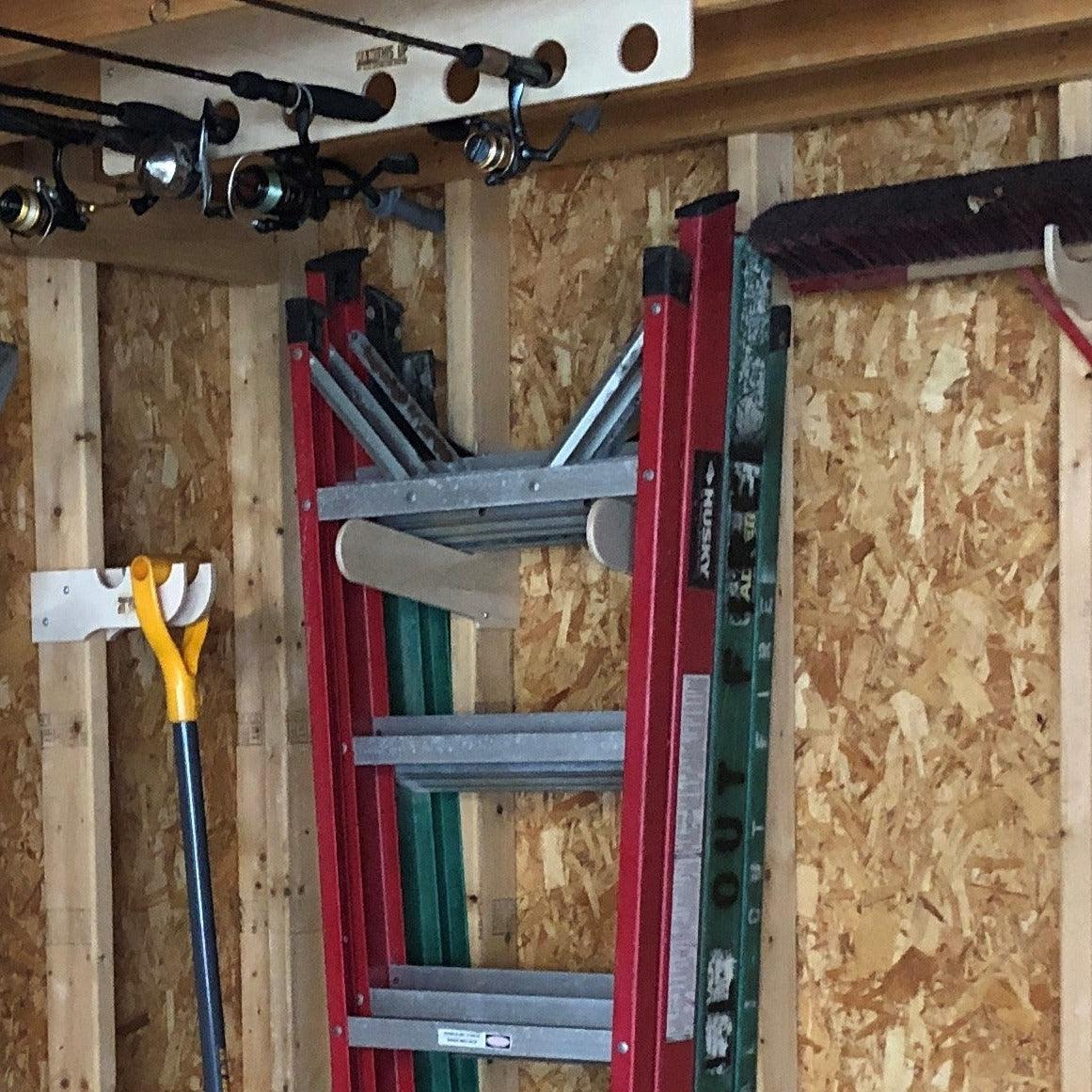 HangThis Up Step Ladder Organizer Rack | Stud-Mount Wall Storage for 2 Ladders