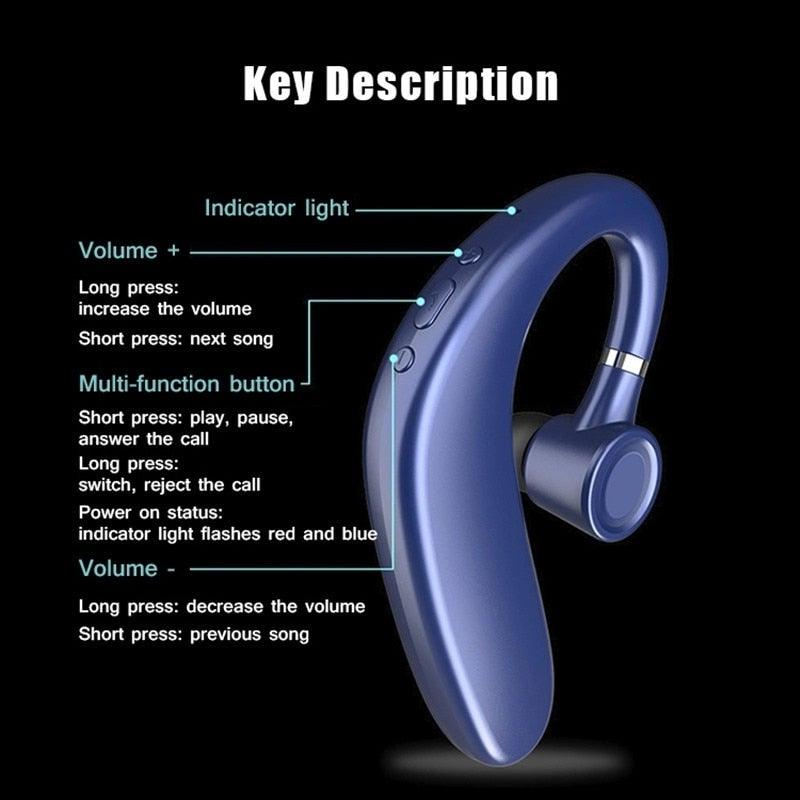 Single Ear Bluetooth Earhook Headset — Business & Sport, Bluetooth 5.0 with Mic