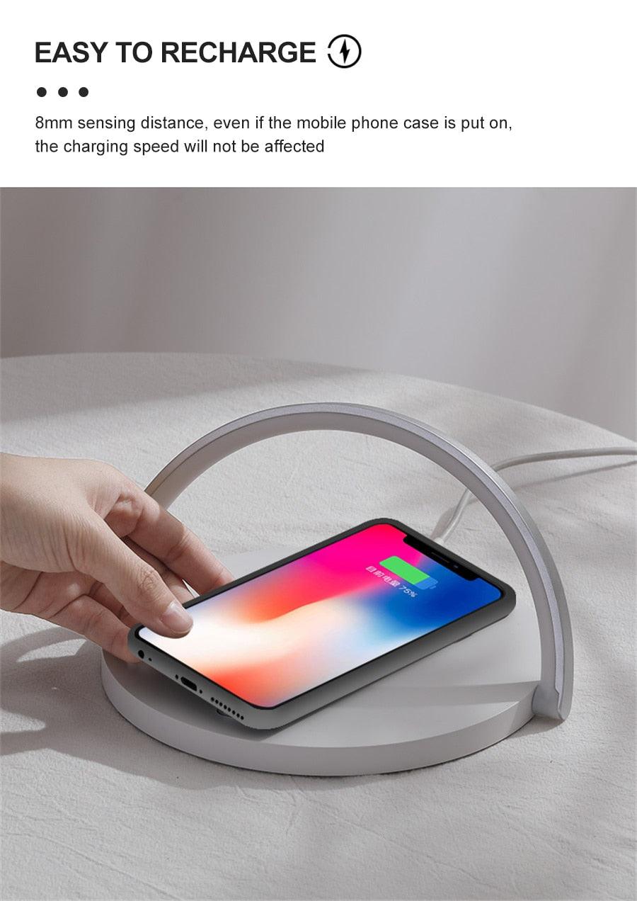 Wireless Charger LED Desk Lamp — Dimmable Touch Light with Phone Holder