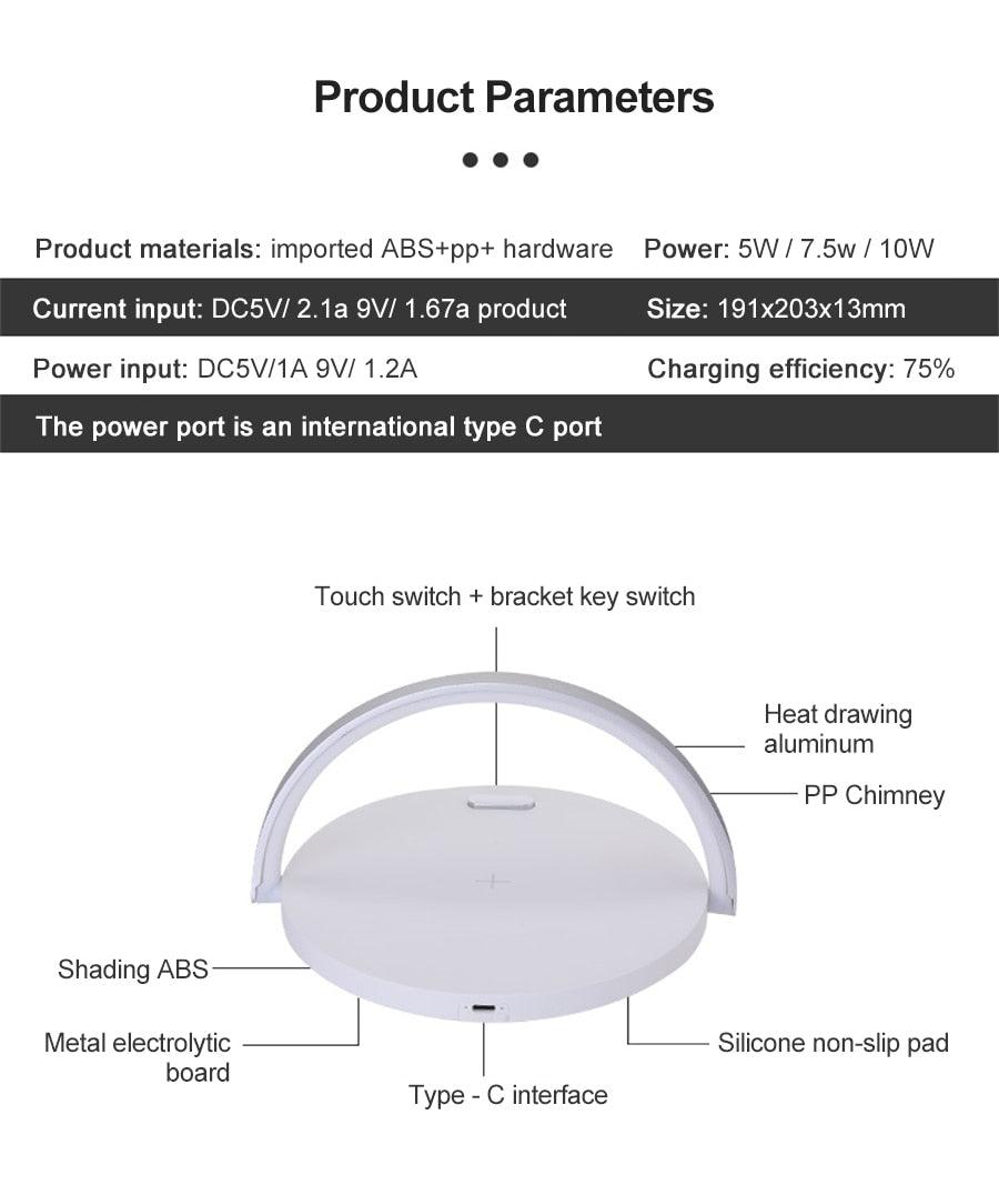 Wireless Charger LED Desk Lamp — Dimmable Touch Light with Phone Holder